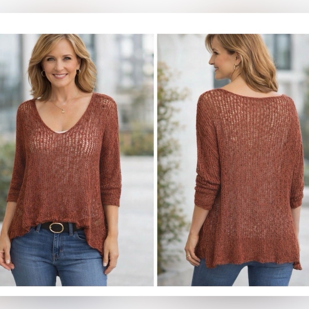 Jolt Woman's Coral Cropped Jumper Sweater Open Knit Pullover Size Medium